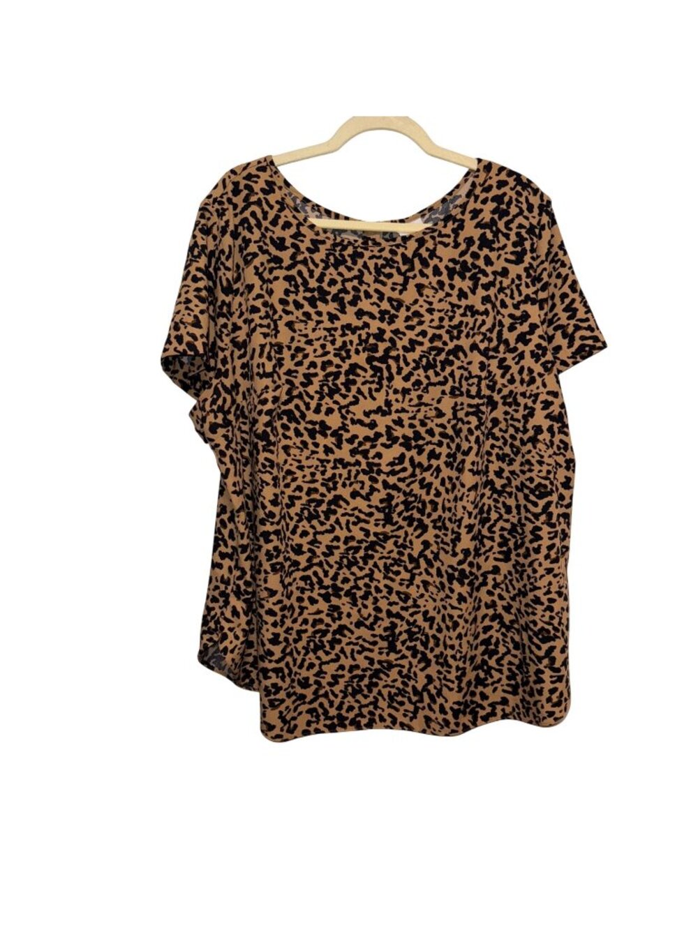 Ava & Viv Womens Plus Size Leopard Print Short Sleeve Top 2X Tan & Black